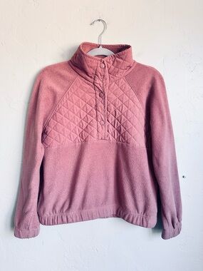 Cozie by Pink Rose Women Quilted Fleece Pullover Small Mauve Dusty Rose Pink EUC